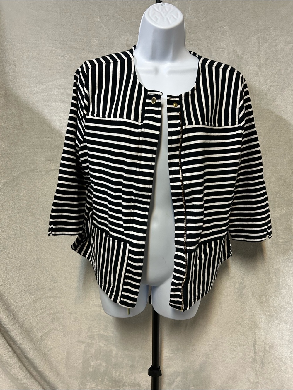 C. Wonder Black & White Striped 100% Cotton Open Front Jacket